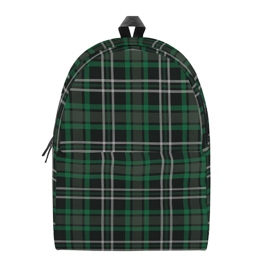Green Black And White Tartan Print Backpack