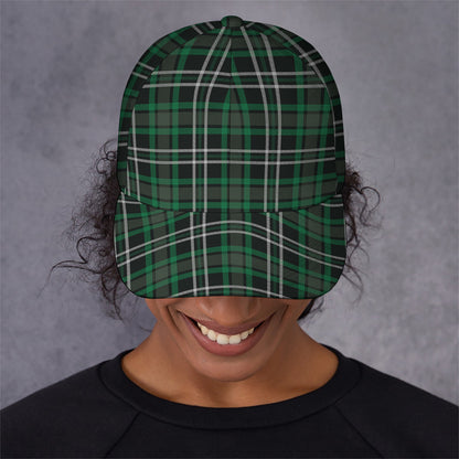 Green Black And White Tartan Print Baseball Cap