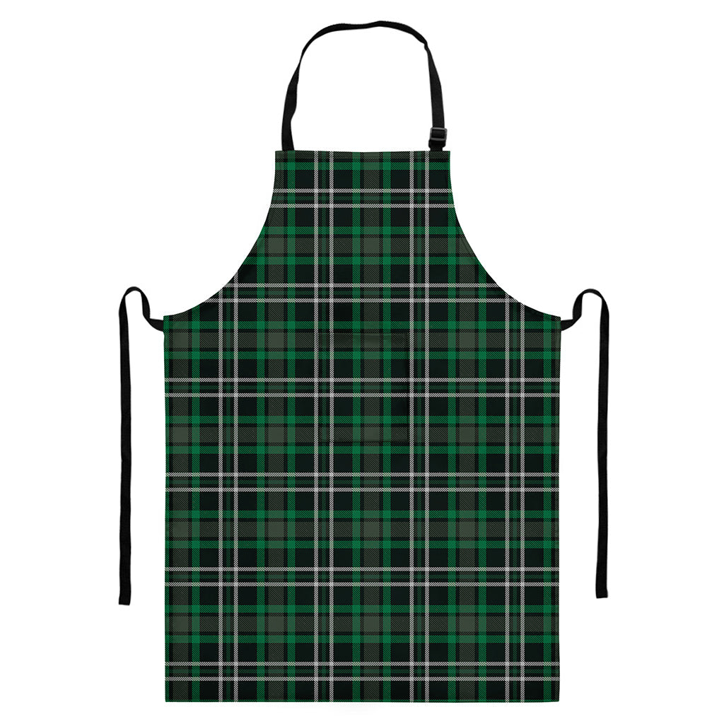 Green Black And White Tartan Print Bib Apron With Pocket