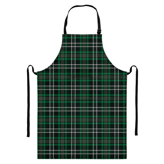 Green Black And White Tartan Print Bib Apron With Pocket