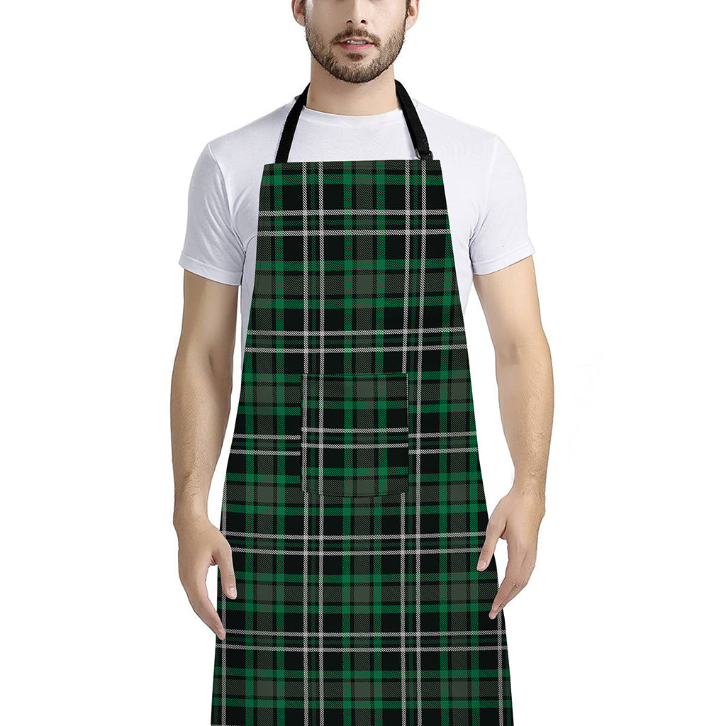 Green Black And White Tartan Print Bib Apron With Pocket