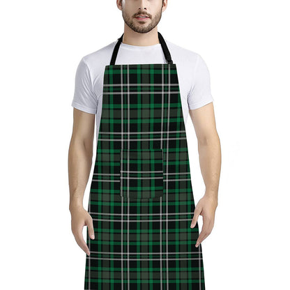 Green Black And White Tartan Print Bib Apron With Pocket
