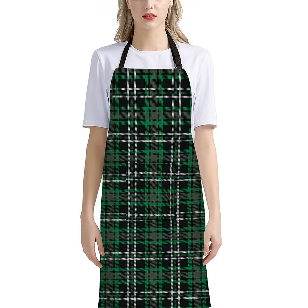 Green Black And White Tartan Print Bib Apron With Pocket