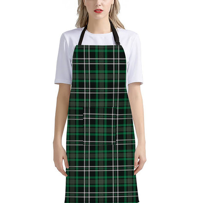 Green Black And White Tartan Print Bib Apron With Pocket