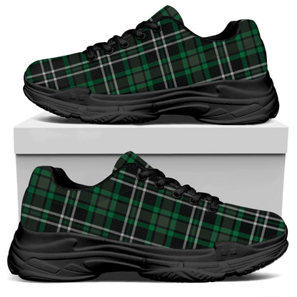 Green Black And White Tartan Print Black Chunky Shoes