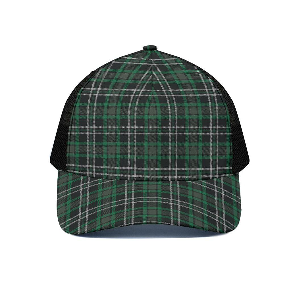 Green Black And White Tartan Print Black Mesh Trucker Cap