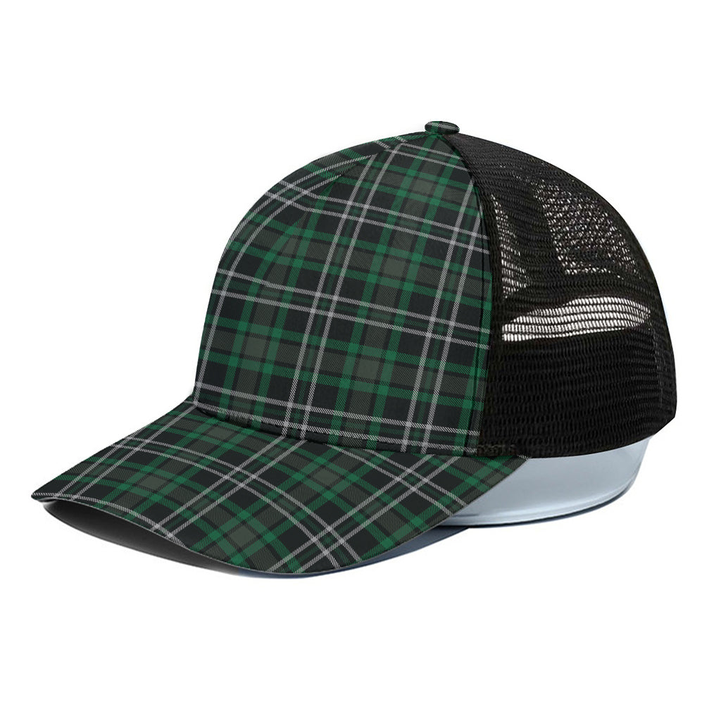 Green Black And White Tartan Print Black Mesh Trucker Cap