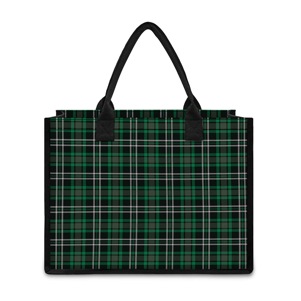Green Black And White Tartan Print Canvas Tote Bag