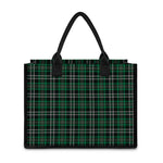 Green Black And White Tartan Print Canvas Tote Bag