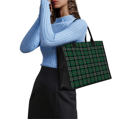 Green Black And White Tartan Print Canvas Tote Bag