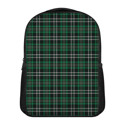 Green Black And White Tartan Print Casual Backpack