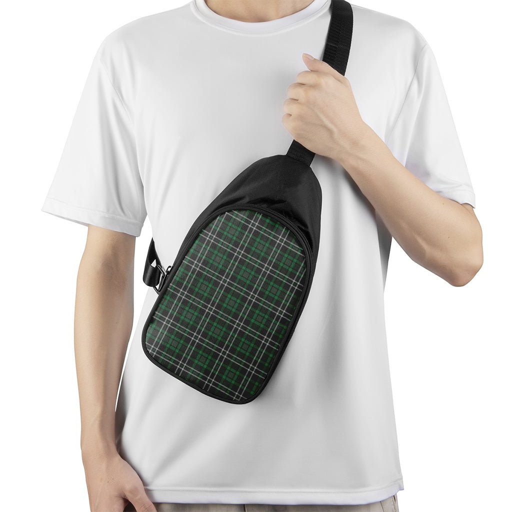 Green Black And White Tartan Print Chest Bag