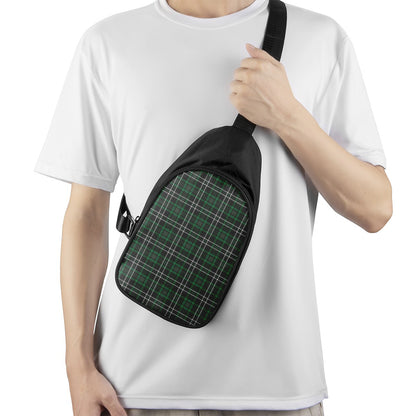 Green Black And White Tartan Print Chest Bag