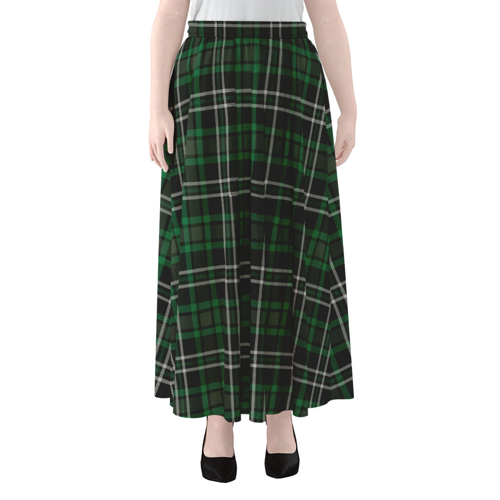 Green Black And White Tartan Print Chiffon Maxi Skirt
