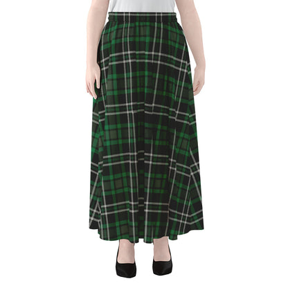 Green Black And White Tartan Print Chiffon Maxi Skirt