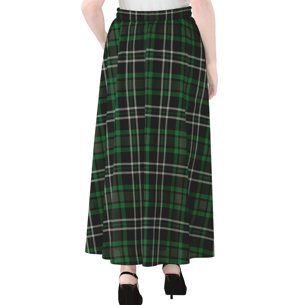 Green Black And White Tartan Print Chiffon Maxi Skirt