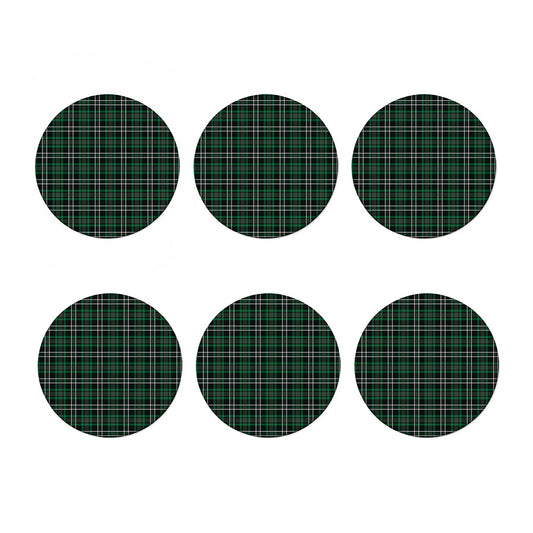 Green Black And White Tartan Print Coaster Set