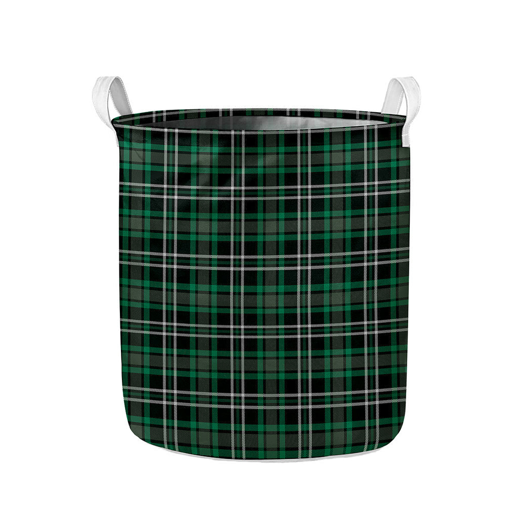 Green Black And White Tartan Print Collapsible Laundry Basket