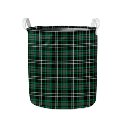 Green Black And White Tartan Print Collapsible Laundry Basket