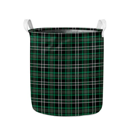 Green Black And White Tartan Print Collapsible Laundry Basket