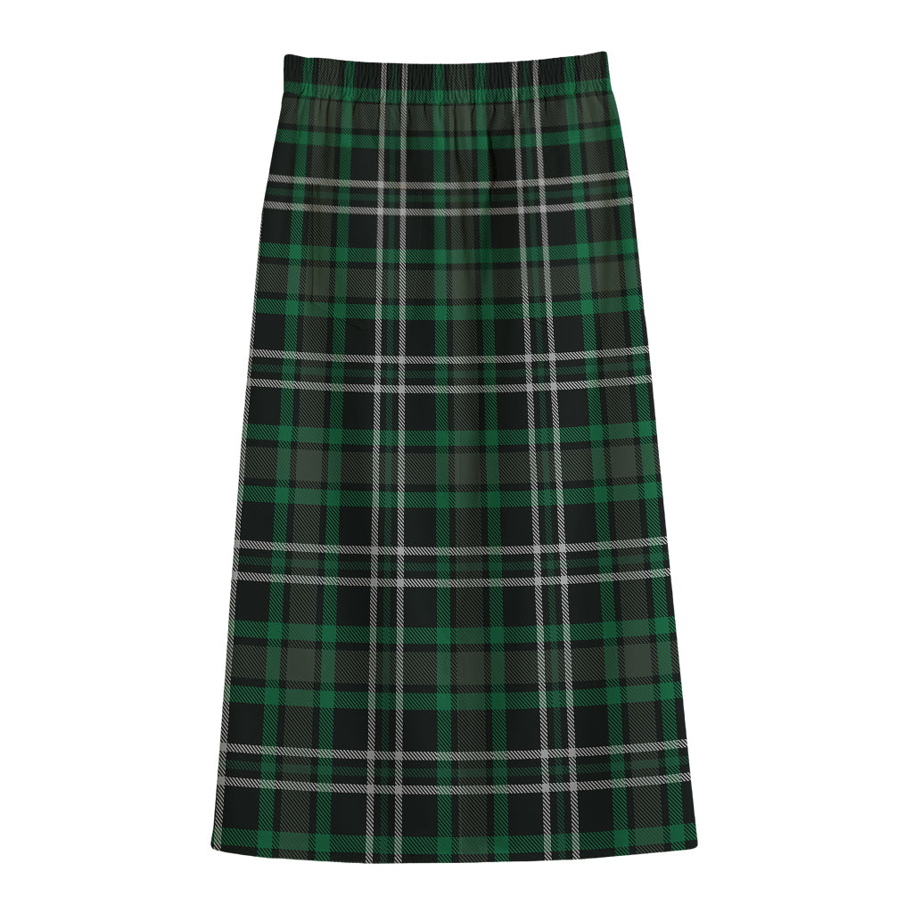 Green Black And White Tartan Print Cotton Front Slit Maxi Skirt