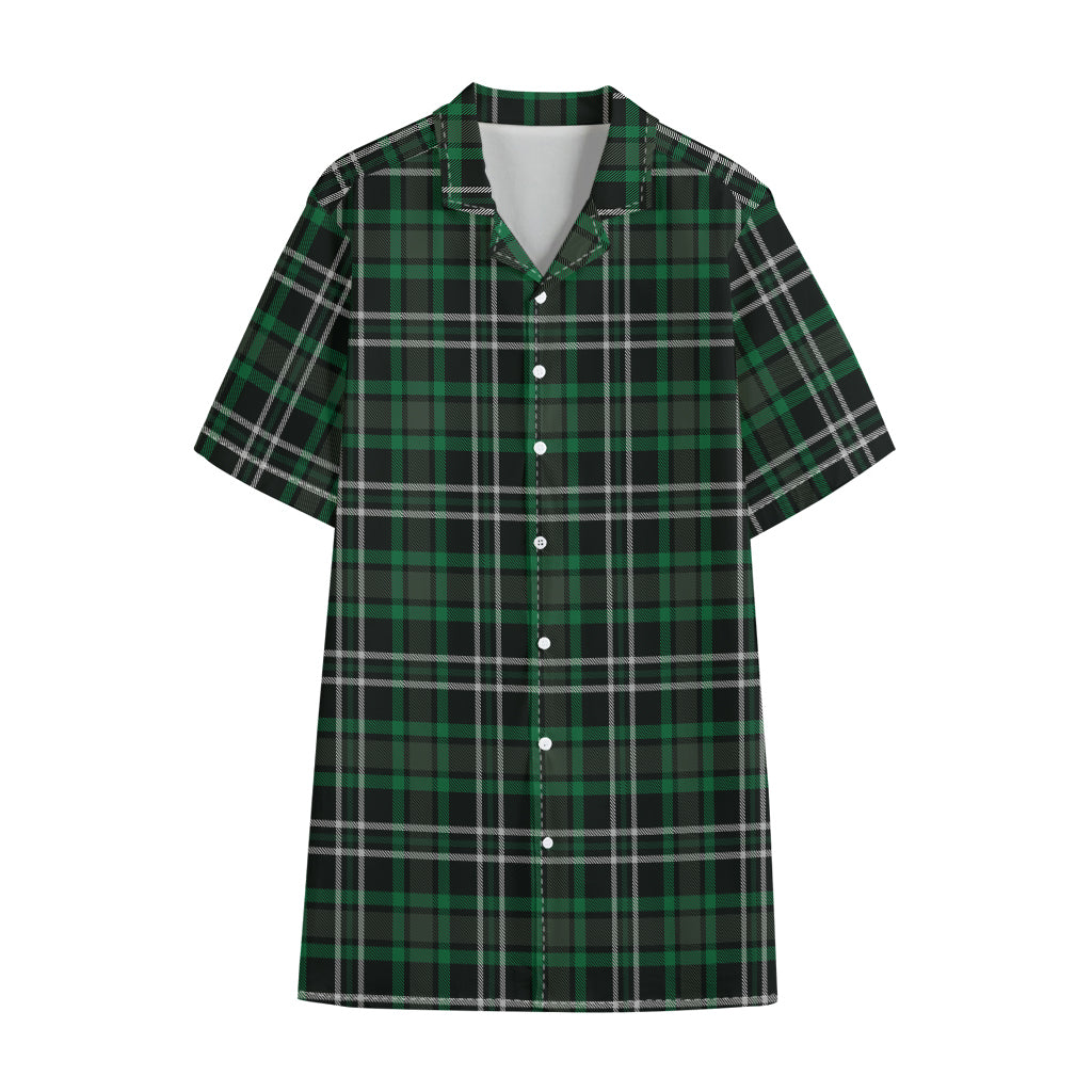 Green Black And White Tartan Print Cotton Hawaiian Shirt