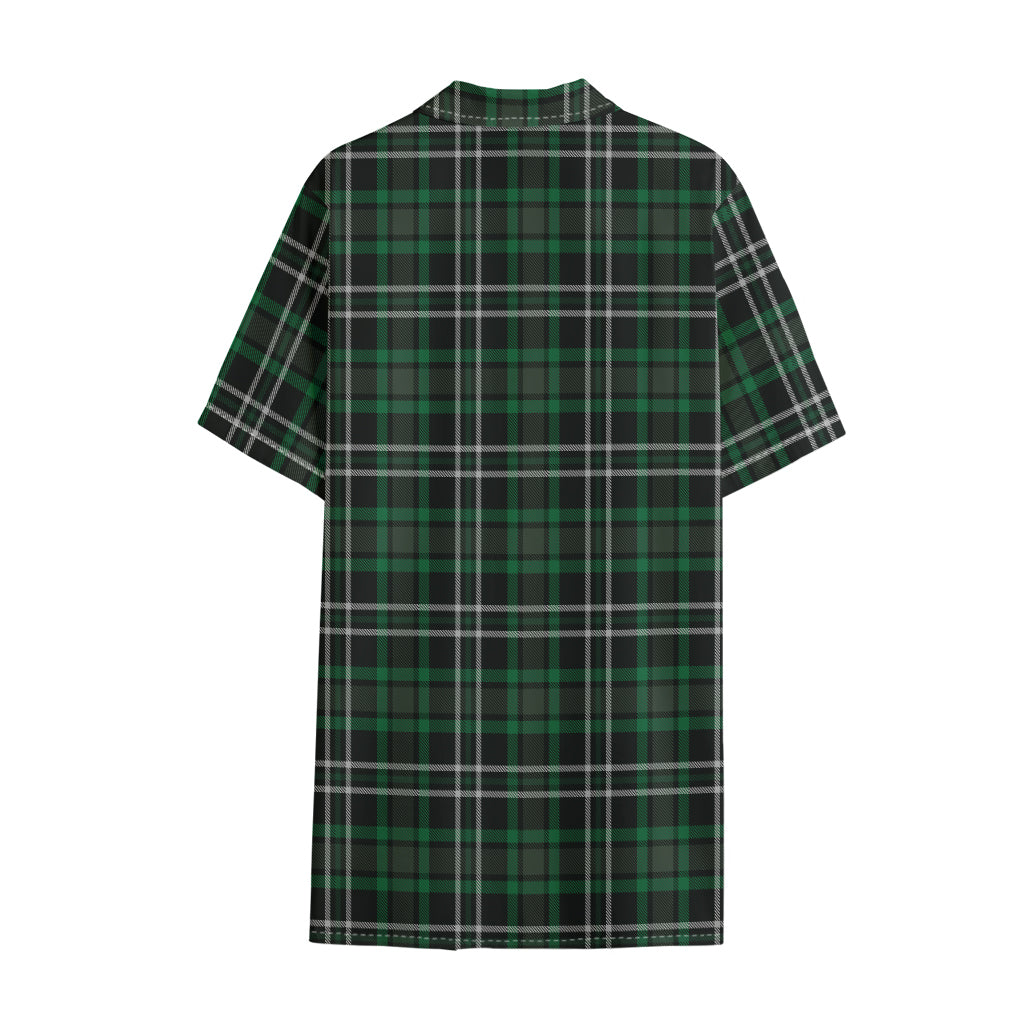 Green Black And White Tartan Print Cotton Hawaiian Shirt