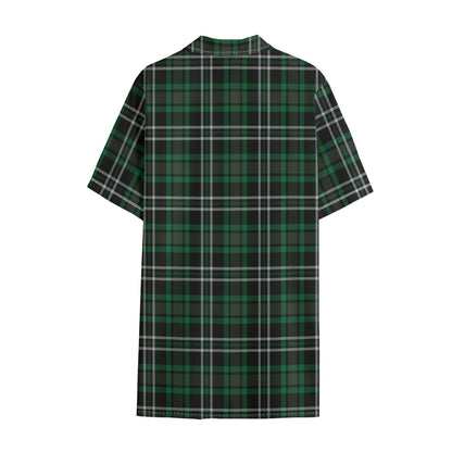 Green Black And White Tartan Print Cotton Hawaiian Shirt