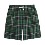 Green Black And White Tartan Print Cotton Shorts