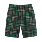 Green Black And White Tartan Print Cotton Shorts