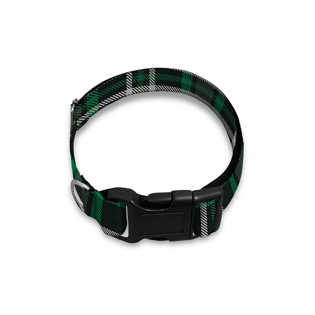 Green Black And White Tartan Print Dog Collar