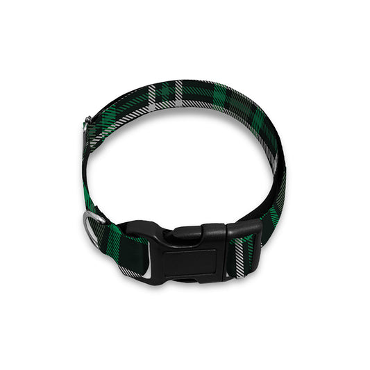 Green Black And White Tartan Print Dog Collar
