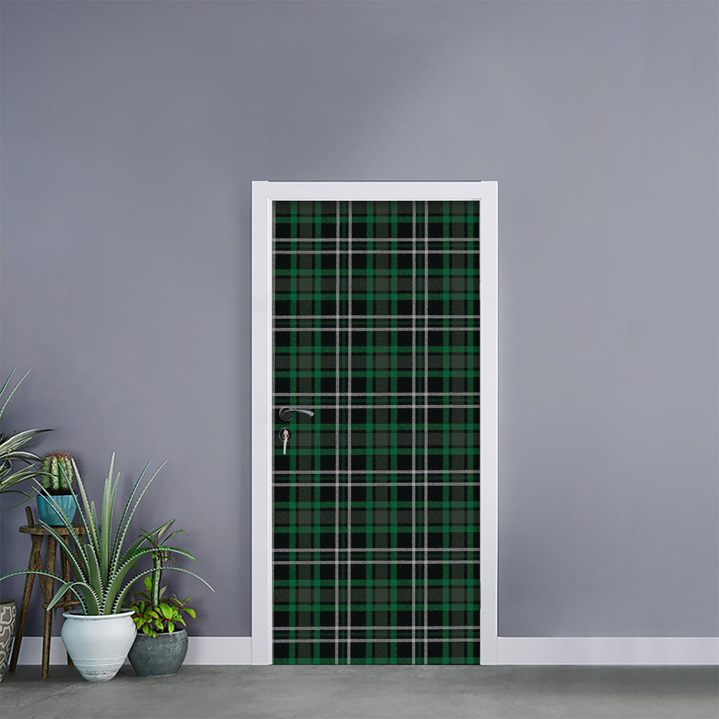Green Black And White Tartan Print Door Sticker