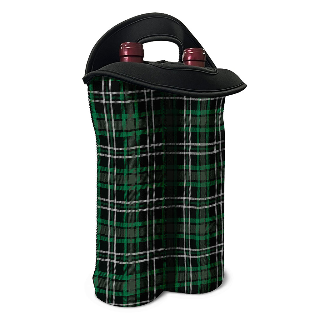 Green Black And White Tartan Print Double Neoprene Wine Tote