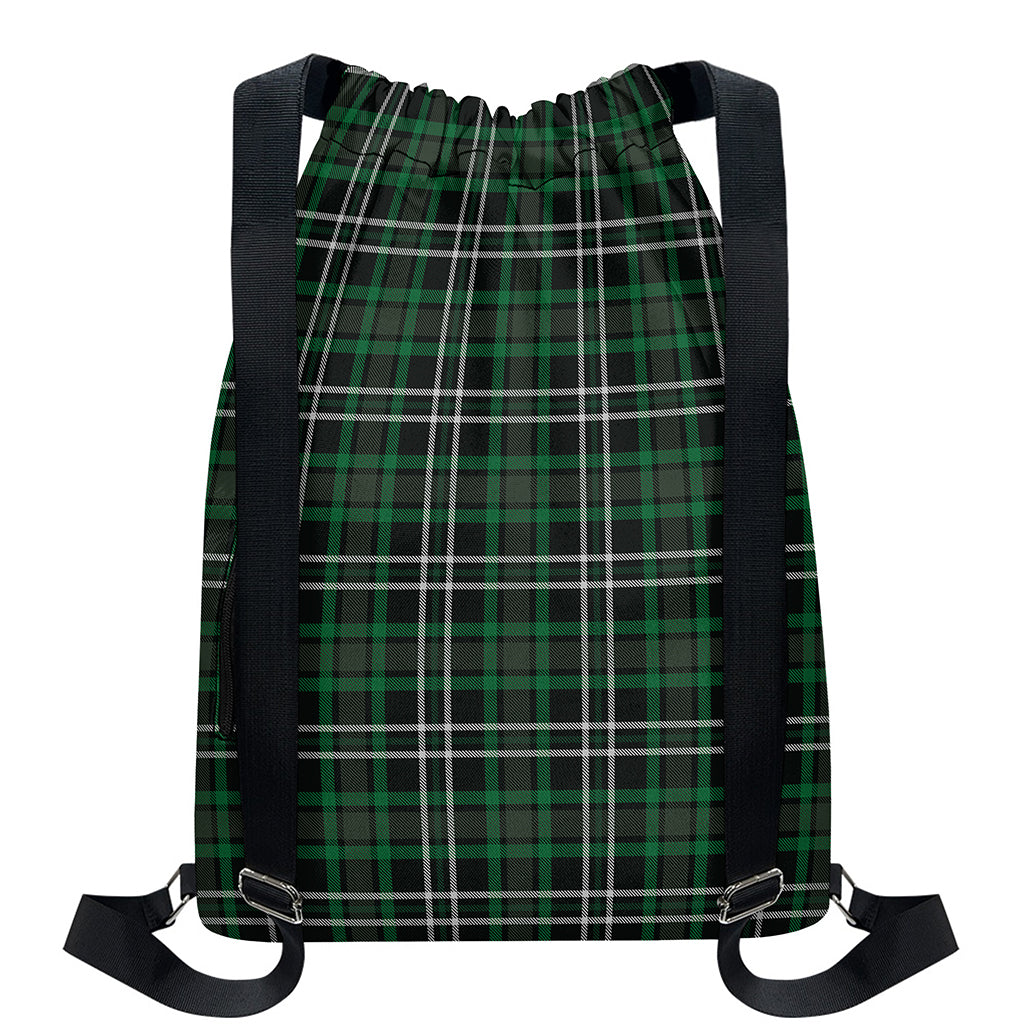 Green Black And White Tartan Print Drawstring Backpack