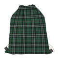 Green Black And White Tartan Print Drawstring Bag