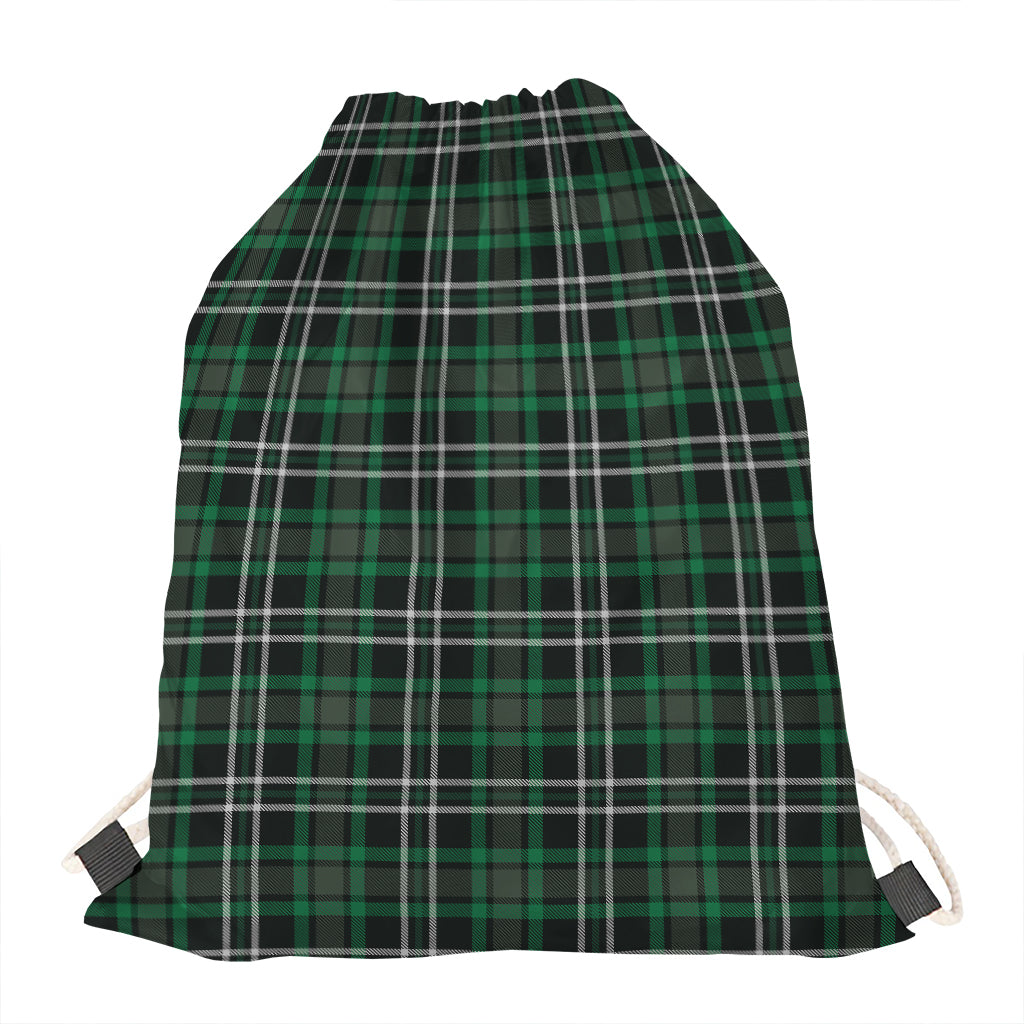 Green Black And White Tartan Print Drawstring Bag