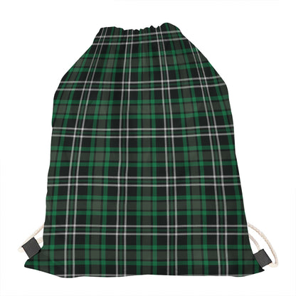 Green Black And White Tartan Print Drawstring Bag