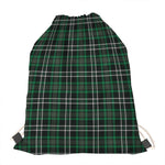 Green Black And White Tartan Print Drawstring Bag