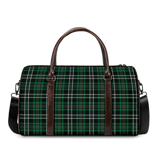 Green Black And White Tartan Print Duffle Bag