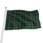 Green Black And White Tartan Print Flag