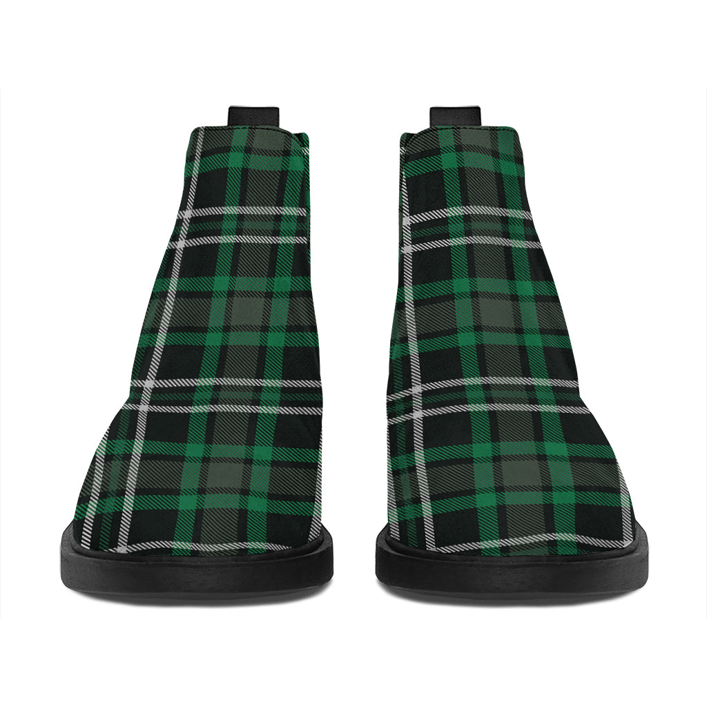 Green Black And White Tartan Print Flat Ankle Boots