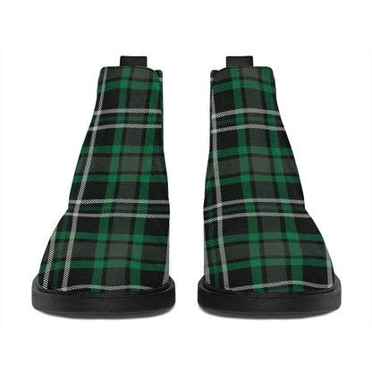 Green Black And White Tartan Print Flat Ankle Boots