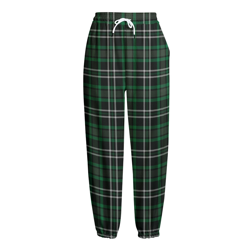 Green Black And White Tartan Print Fleece Lined Knit Pants