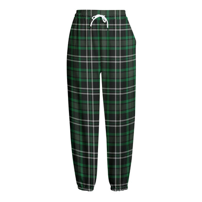 Green Black And White Tartan Print Fleece Lined Knit Pants
