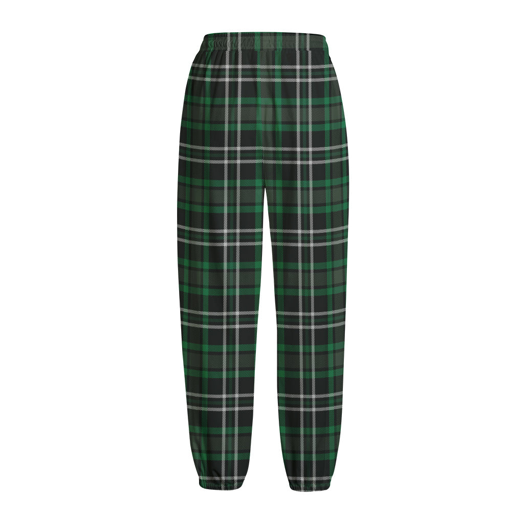 Green Black And White Tartan Print Fleece Lined Knit Pants