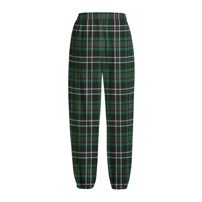 Green Black And White Tartan Print Fleece Lined Knit Pants