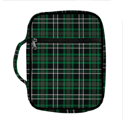 Green Black And White Tartan Print Front Pocket Bible Bag