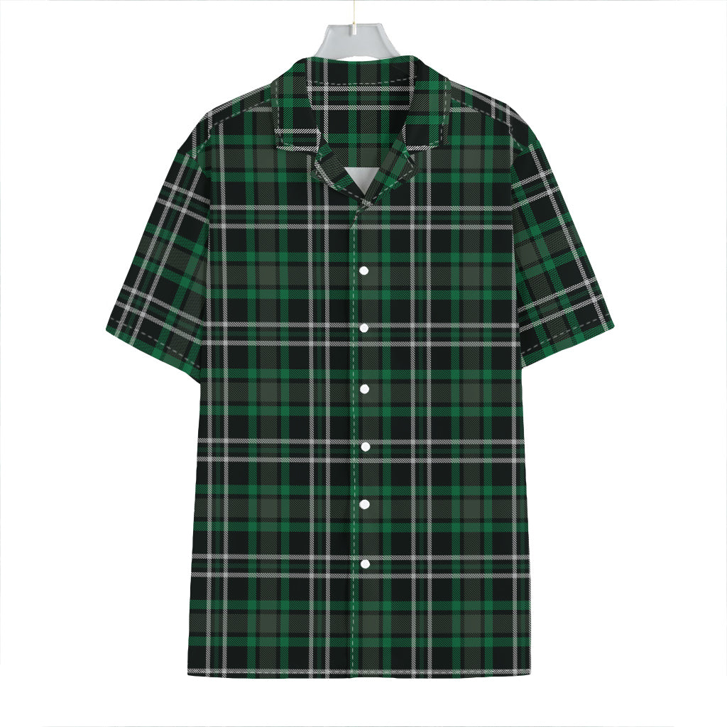 Green Black And White Tartan Print Hawaiian Shirt