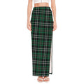 Green Black And White Tartan Print High Slit Maxi Skirt